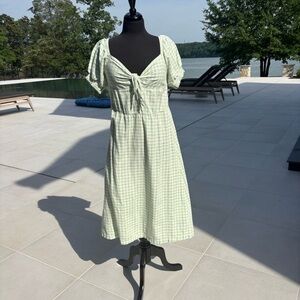 Roxy Green Gingham Puff Sleeve Dress